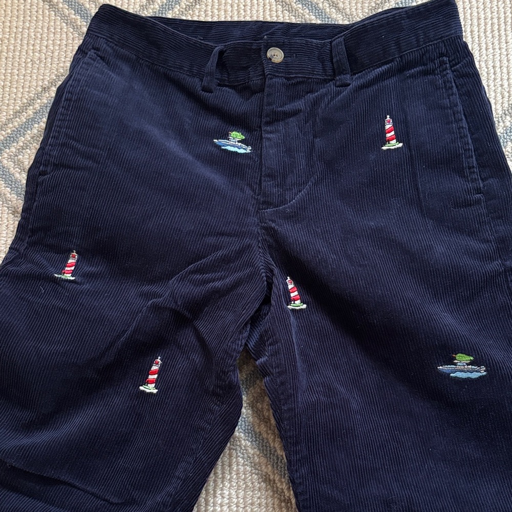 EUC Vineyard Vines Navy Corduroy Pants with embroidered lighthouse Sz 16